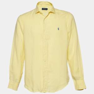 Pre Owned Polo Ralph Lauren Yellow Linen Button Front Shirt M