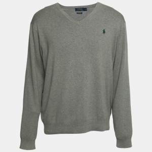 Polo Ralph Lauren Grey Cotton Knit V-Neck Sweater XL