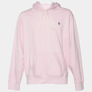 Pre Owned Polo Ralph Lauren Light Pink Cotton Knit Hooded Sweatshirt XXL