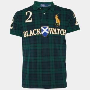 Pre Owned Polo Ralph Lauren  Green Checkered Cotton Pique Polo T-Shirt M