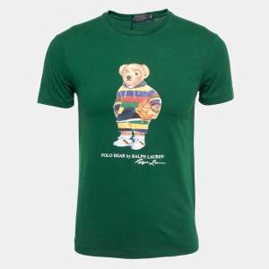 Pre Owned Polo Ralph Lauren Green Polo Bear Print Cotton Half Sleeve T-Shirt S