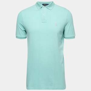 Pre Owned Polo Ralph Lauren Light Blue Cotton Pique Classic Fit Polo T-Shirt S