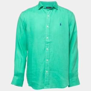 Pre Owned Polo Ralph Lauren Green Linen Button Front Shirt M