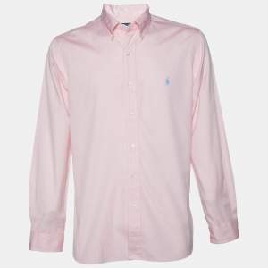 Pre Owned Polo by Ralph Lauren Pink Cotton Custom Fit Shirt L