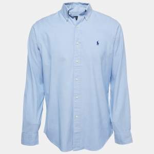 Pre Owned Polo Ralph Lauren Blue Cotton Button Front Custom Fit Full Sleeve Shirt M