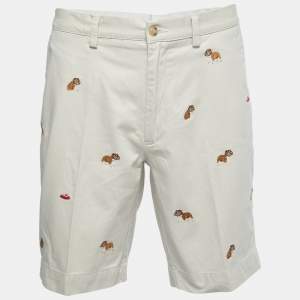 Polo Ralph Lauren Beige Cotton Bulldog Embroidered Shorts L