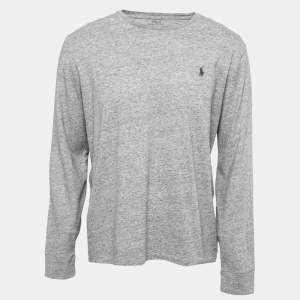 Pre Owned Polo Ralph Lauren Grey Cotton Crew Neck Full Sleeve T-Shirt L