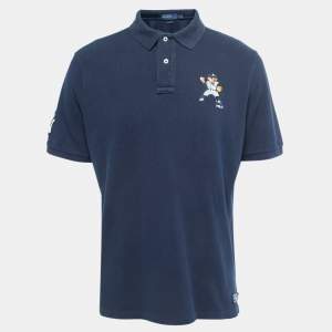Polo Ralph Lauren Navy Blue Logo Embroidered Cotton Polo T-Shirt L