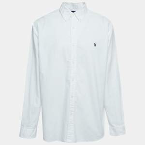Pre Owned Polo Ralph Lauren White Logo Embroidered Cotton Button Down Full Sleeve Shirt XXL