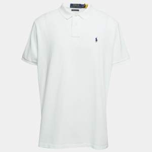 Pre Owned Polo Ralph Lauren White Logo Embroidered Cotton Slim Fit Polo T-Shirt XXL