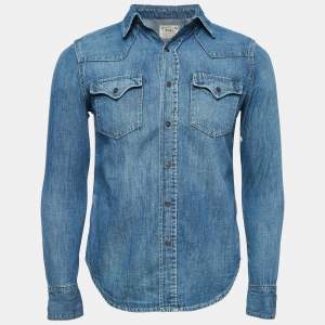 Pre Owned Polo Ralph Lauren Blue Denim Button Front Full Sleeve Shirt S
