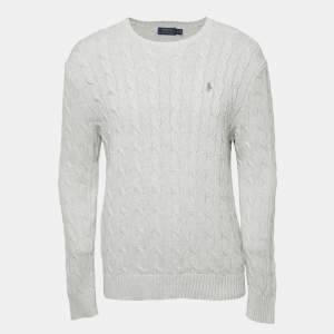 Polo Ralph Lauren Grey Logo Embroidered Cotton Knit Crew Neck Sweater L