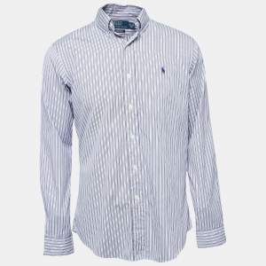 Polo Ralph Lauren Blue Striped Cotton Button Down Custom Fit Shirt M