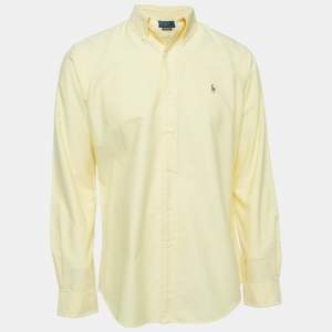 Pre Owned Polo Ralph Lauren Yellow Cotton Button Down Custom Fit Shirt M