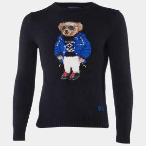 Pre Owned Polo Ralph Lauren Black Bear Intarsia Wool Knit Crew Neck Sweater S