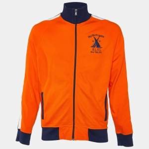 Pre Owned Polo Ralph Lauren Orange Cotton Embroidered Zip Up Jacket M