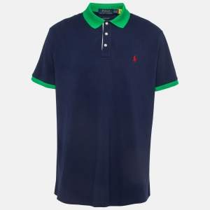 Polo Ralph Lauren Navy Blue Contrast Trim Cotton Pique Polo T-Shirt XXL