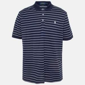Polo Ralph Lauren Navy Blue Striped Stretch Knit Polo T-Shirt XL