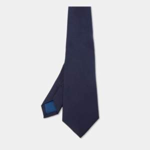 Prada Navy Blue Polyester Skinny Tie