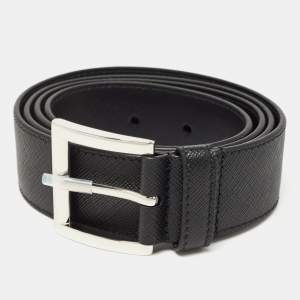 Prada Black Saffiano Leather Reversible Belt 95CM