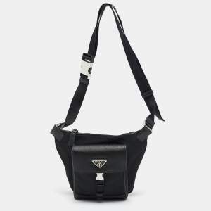 Prada Black Re-Nylon and Saffiano Leather Shoulder Bag