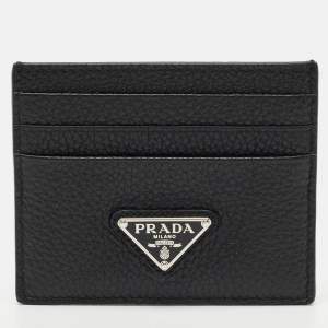 Prada Black Vitello Daino Leather Card Holder   