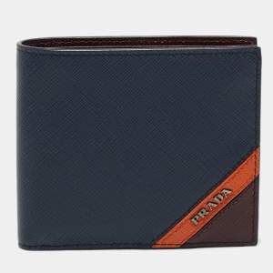 Prada Navy Blue Leather Logo Bifold Wallet