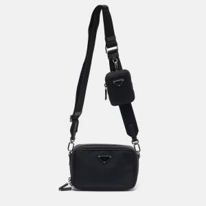 مملوكة مسبقًا Prada Brique Black Re-Nylon and Saffiano Lux Leather Crossbody Bag