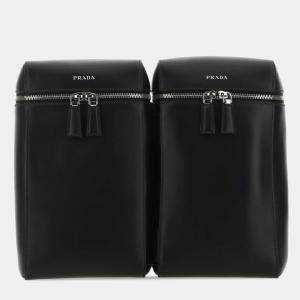 Pre Owned Prada Double One Size Black Leather Backpack Bag