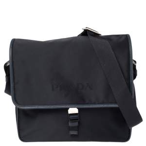 Prada Navy Blue Tessuto Nylon and Saffiano Leather Messenger Bag
