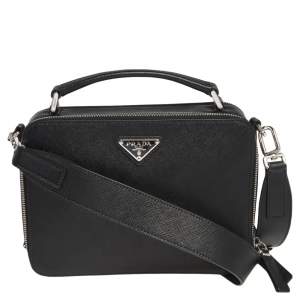 Prada Black Saffiano Leather Brique Messenger Bag