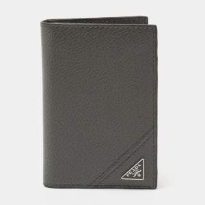 Prada Grey Leather Logo Bifold Card Case