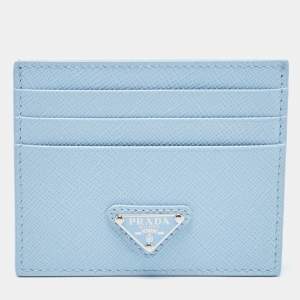 Prada Blue Saffiano Metal Leather Card Holder
