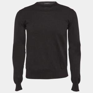 Prada Black Cotton Rib Knit Crew Neck Sweater XS