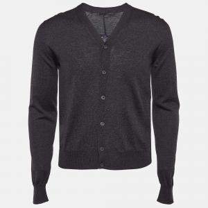 Prada Grey Wool Rib Knit Cardigan XS