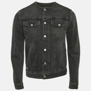 Prada Black Washed Denim Collarless Jacket XS