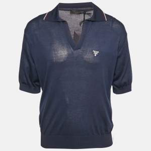 Prada Navy Blue Silk and Cotton Polo T-Shirt M