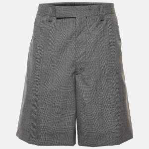 Pre Owned Prada Black Houndstooth Pattern Wool Shorts M/Waist 36"