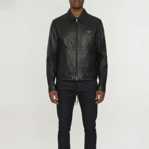 Pre Owned Prada Black Leather Drawstring Jacket L