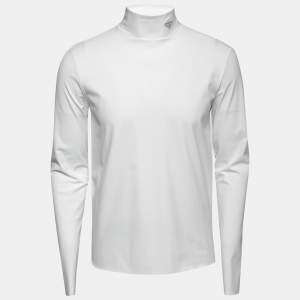 Prada White Technical Jersey Mock Neck Turtleneck Sweater XL