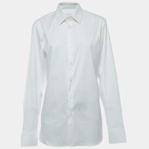 Prada White Cotton Long Sleeve Button Front Shirt M