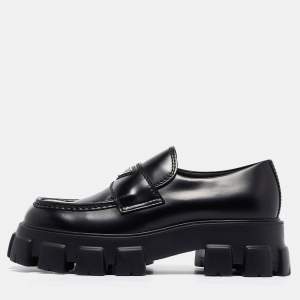 Prada Black Leather Monolith Chunky Loafers Size 43.5