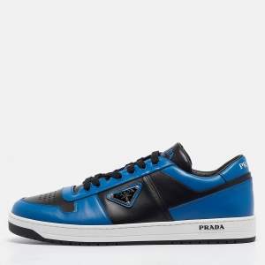 Prada Blue/Black Leather Downtown Low-Top Sneakers Size 46