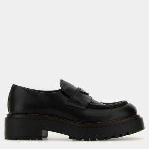 Prada Black Leather Lifestyle Platform Loafers EU 41