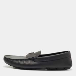 Prada Black Leather Slip On Loafers Size 45