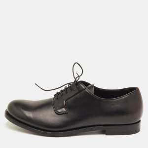 Pre Owned حذاء ديربي برادا جلد أسود برباط مقاس 41.5