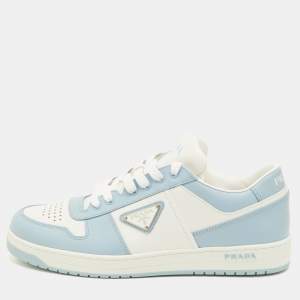 Pre Owned Prada Downtown Size 41.5 Blue/White Leather Low Top Sneakers