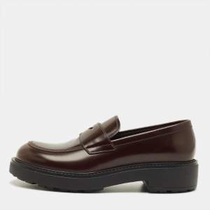 Pre Owned Prada Size 42 Dark Brown Leather Penny Loafers