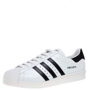 Prada x Adidas White/Black Leather Superstar Low Top Sneakers Size 44 2/3