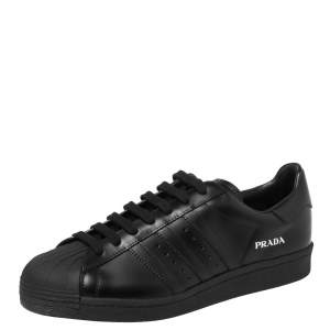 Prada x Adidas Black Leather Superstar Low Top Sneakers Size 44 2/3